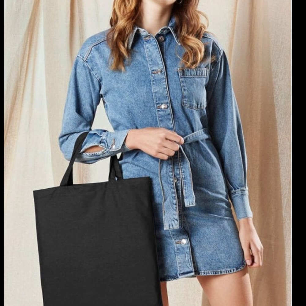 Denim long sleeves dress belted buttons up size small